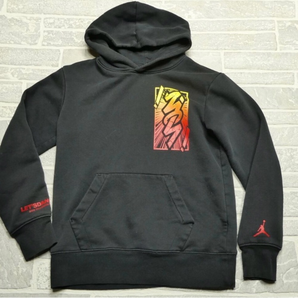 Jordan- Zion Williamson Red and Black Hooded Sweater with Graphic Design